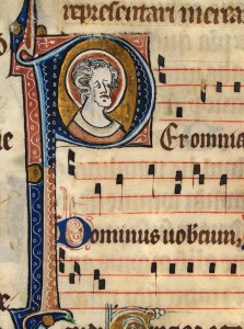 An example of a musical manuscript, the Sherbrooke Missal, NLW MS LlGC 15536E, f.229v.b, c.1310 - c.1320 (Digital Mirror).