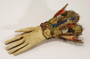 A glove found in Wales with fine embroidery work, c.1625.