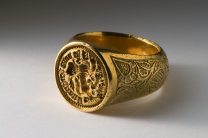 This gold ring dates from the fifteenth century and was found at Raglan castle.