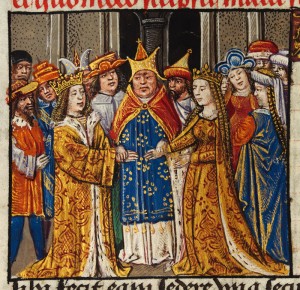 The marriage of Alexander and Darius’ daughter from Peniarth MS 481D, ‘The Battles of Alexander the Great’
