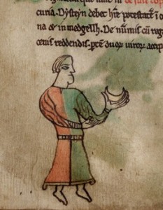 A court official in the Welsh Laws of Hywel Dda, Peniarth MS 28, f.8v (Digital Mirror).