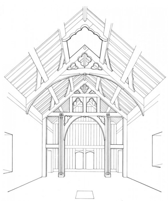 A drawing of the hall at Egryn